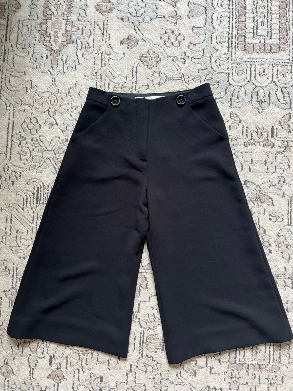Victoria Beckham Black Cropped Wide Leg Pants Size Us 2